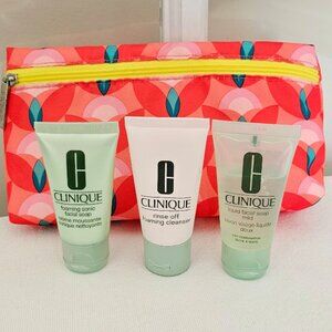 Clinique Cosmetic Bag and 3 Pc Facial Soap Cleanser Foam Kit